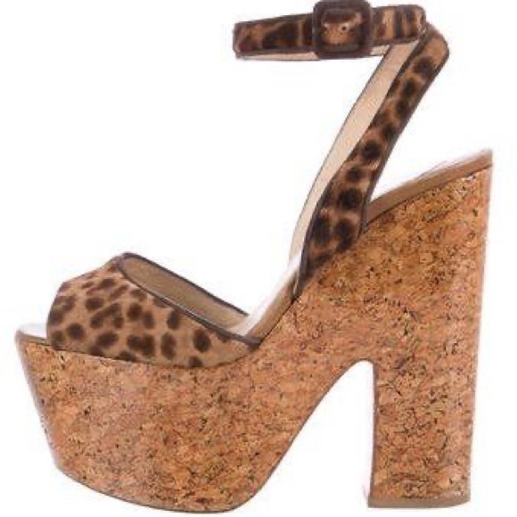 Super dombasle 160 pony leopard heels - red bottoms cork cheetah print -Y2K 37.5 - Picture 2 of 10